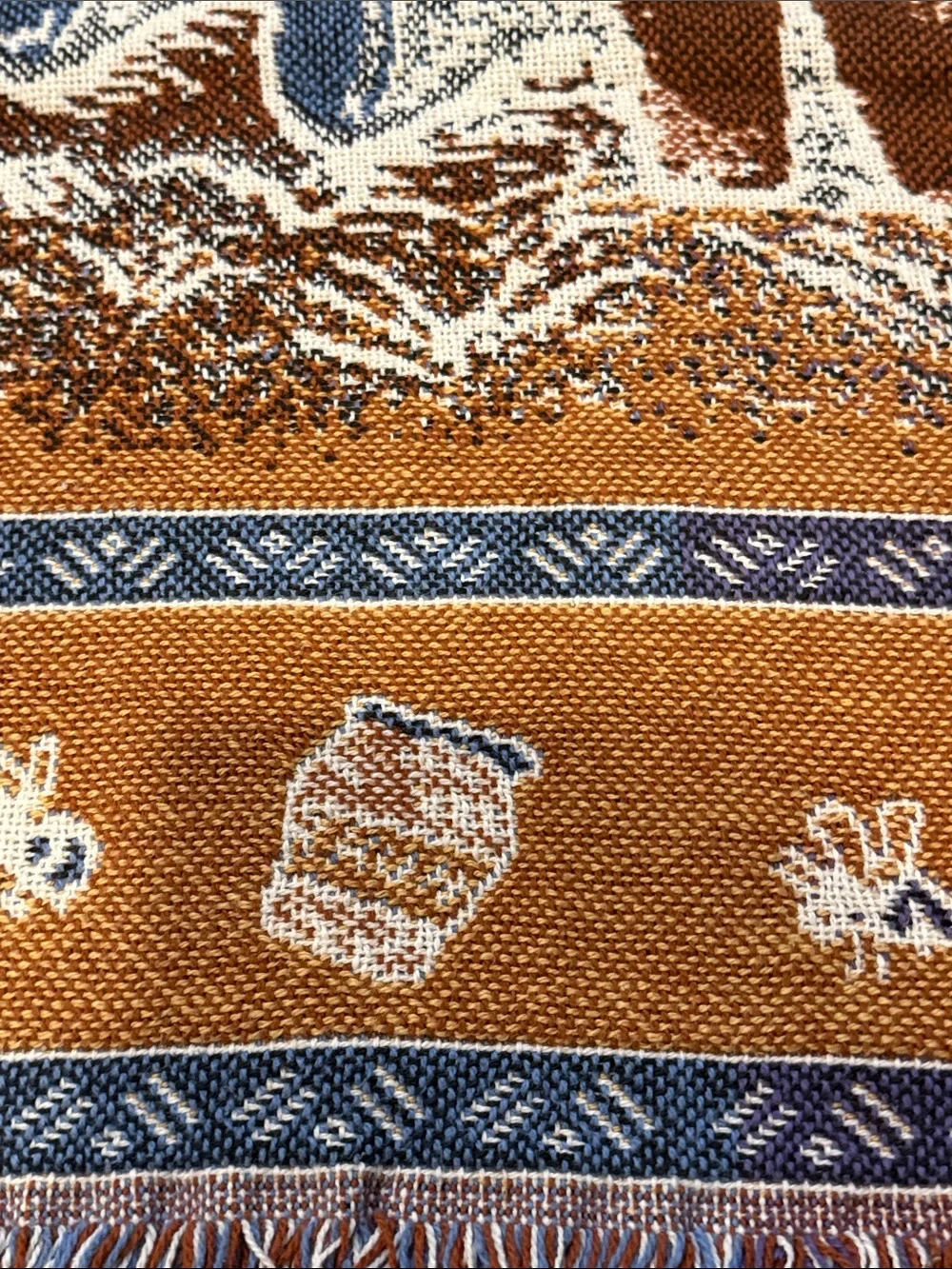 Disney Winnie the Pooh Beige, Brown, Green Tapestry Throw 3.25 x 4.25